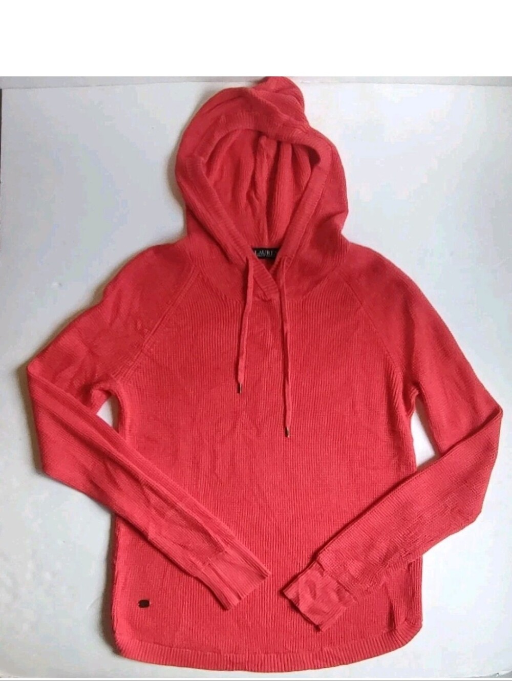 Ralph Lauren Waffle Hoodie Pullover Sweater Logo Coral Pink S Thermal Cotton